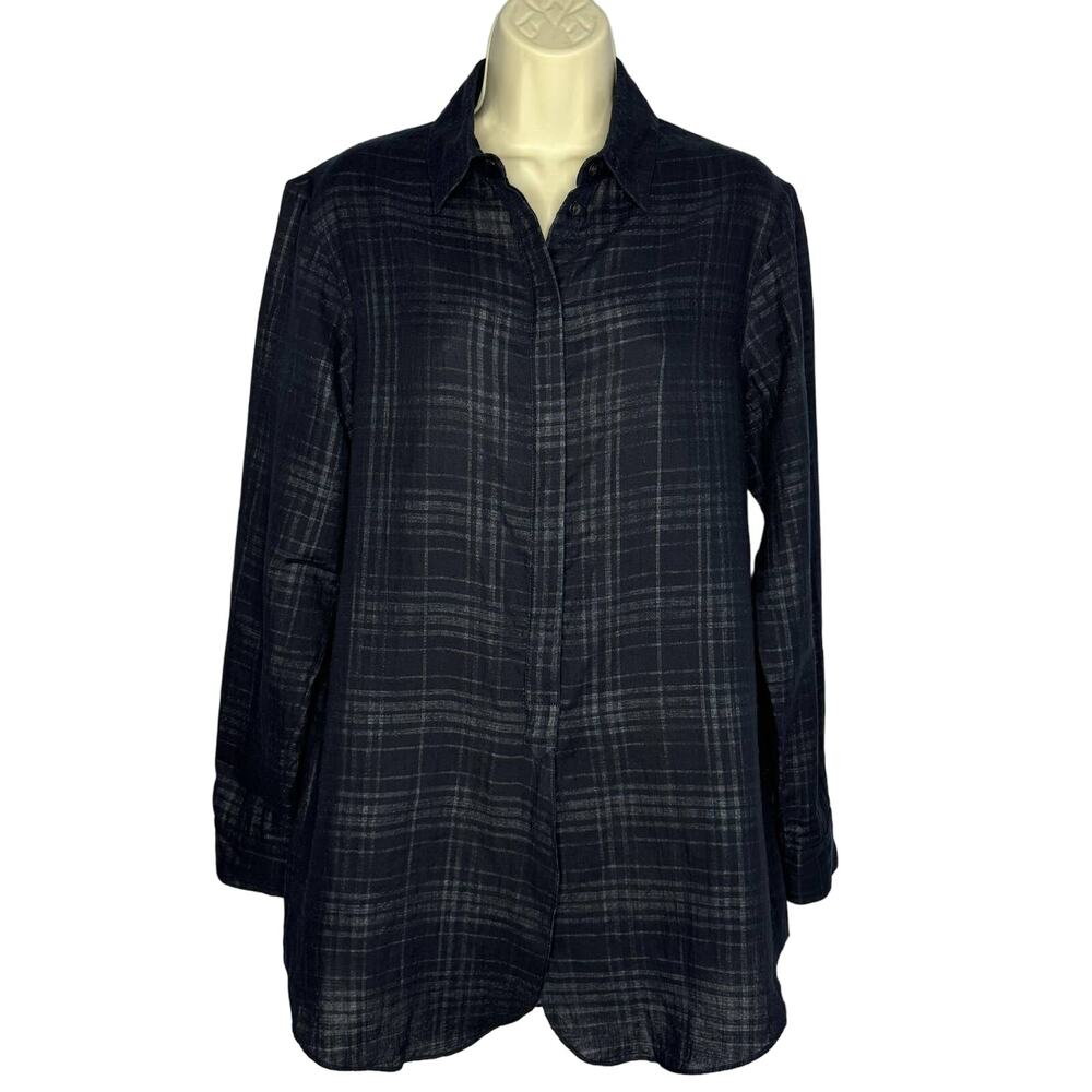 Rag & Bone Blue Plaid Long Sleeve Button Front Tunic Shirt Cotton Women's M